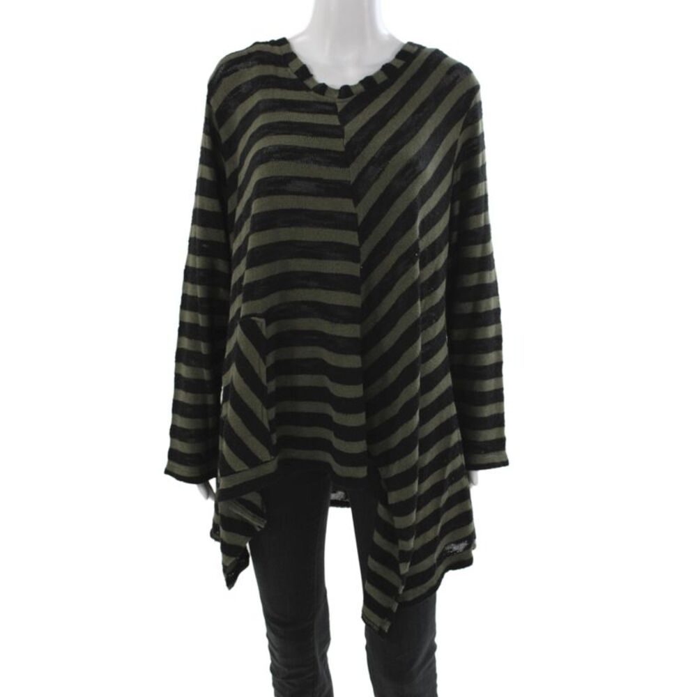 Transparente Womens Black Striped Tunic Sweater Long Sleeve Round Neck Size 2